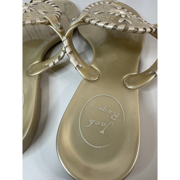 JACK ROGERS Womens Georgica Jelly Sandals 7 Gold Whip Stitch Summer Boho Preppy - Picture 6 of 13